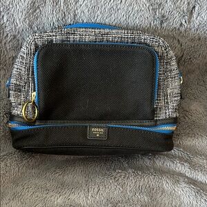 Fossil Black and White Toiletry Bag with Blue Accents